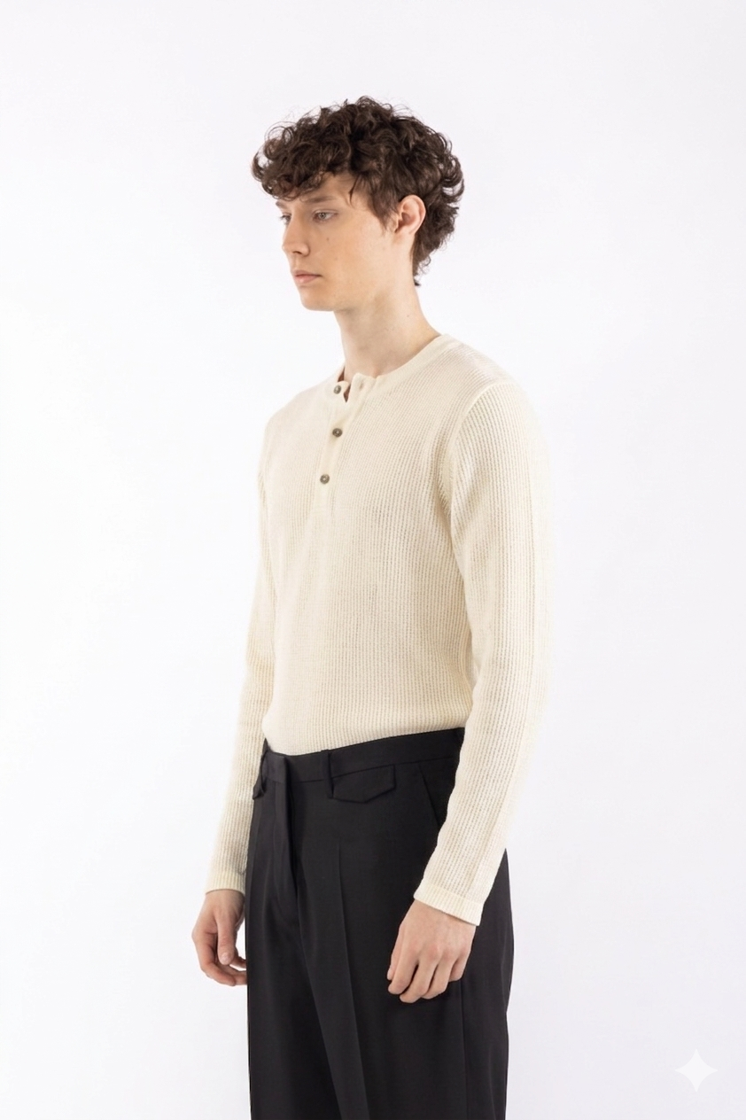 Maglia a serafino in cotone - Panna Tr
