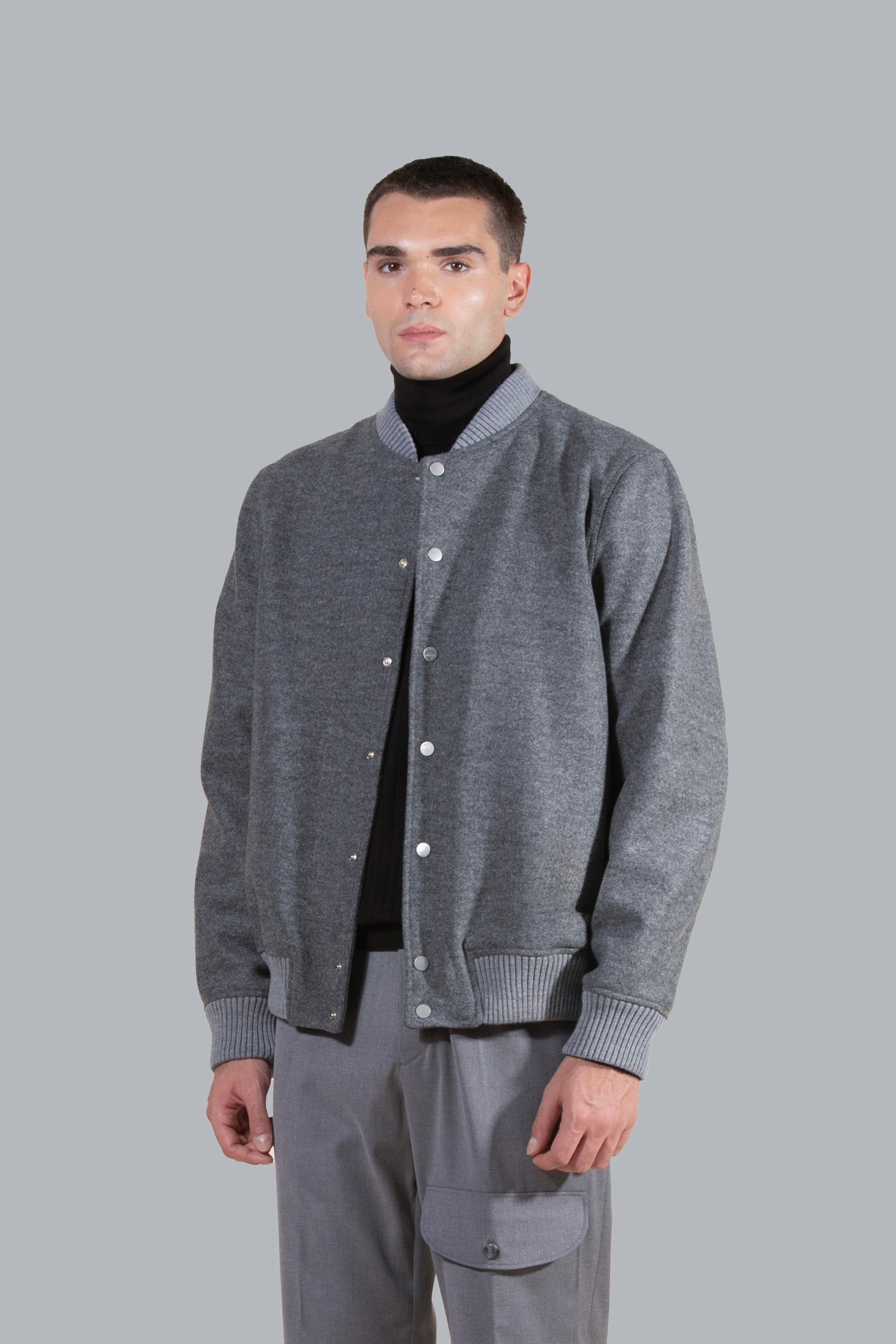 Blouson aviateur en laine mélangée - Gris