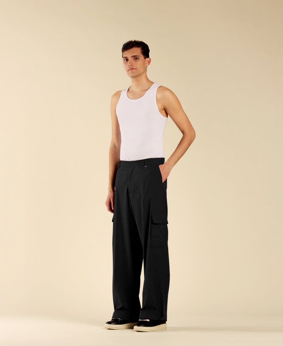Pantalone cargo fondo ampio - Nero