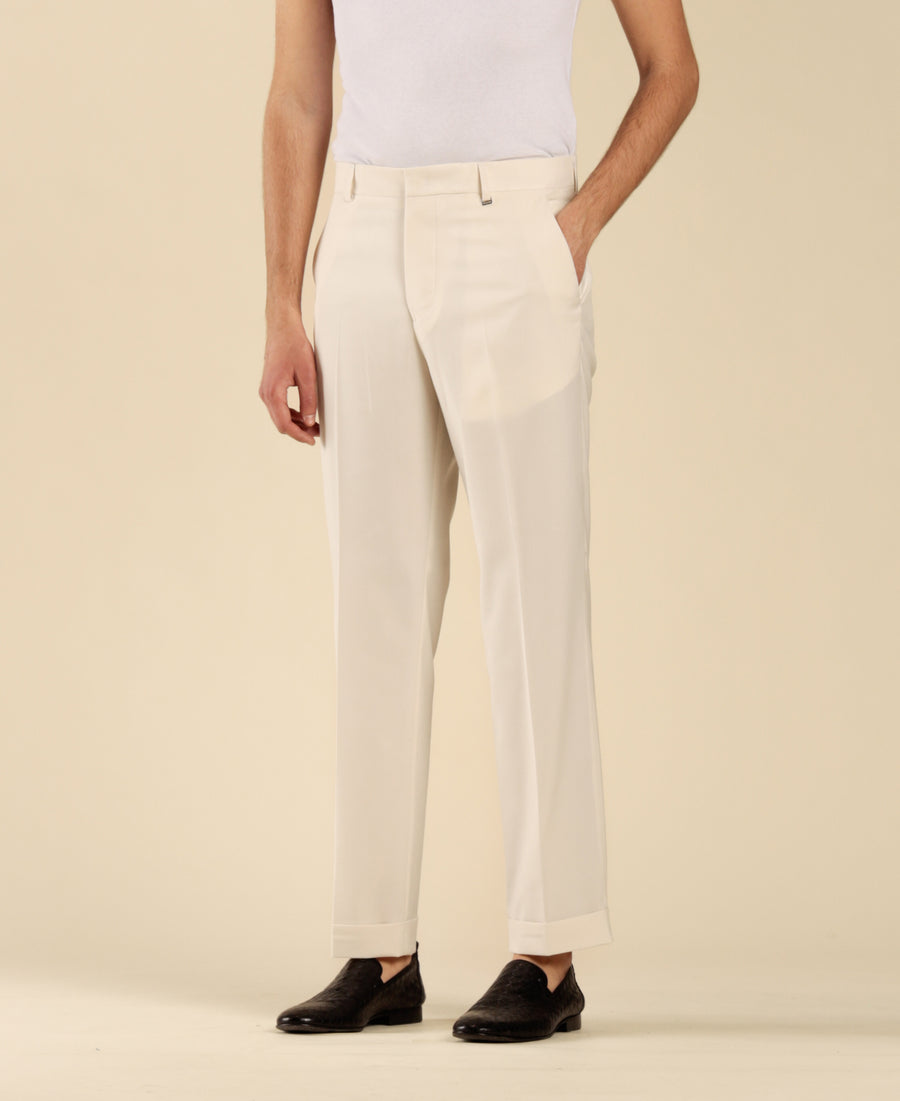 Pantalone tasca america risvolto al fondo - Panna