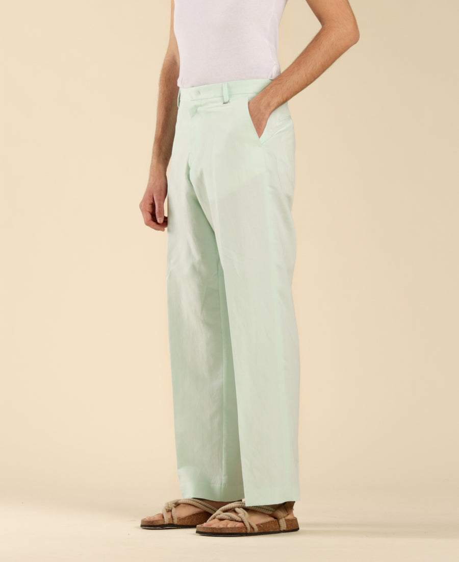 Pantalone fondo ampio in lino cotone - Verde