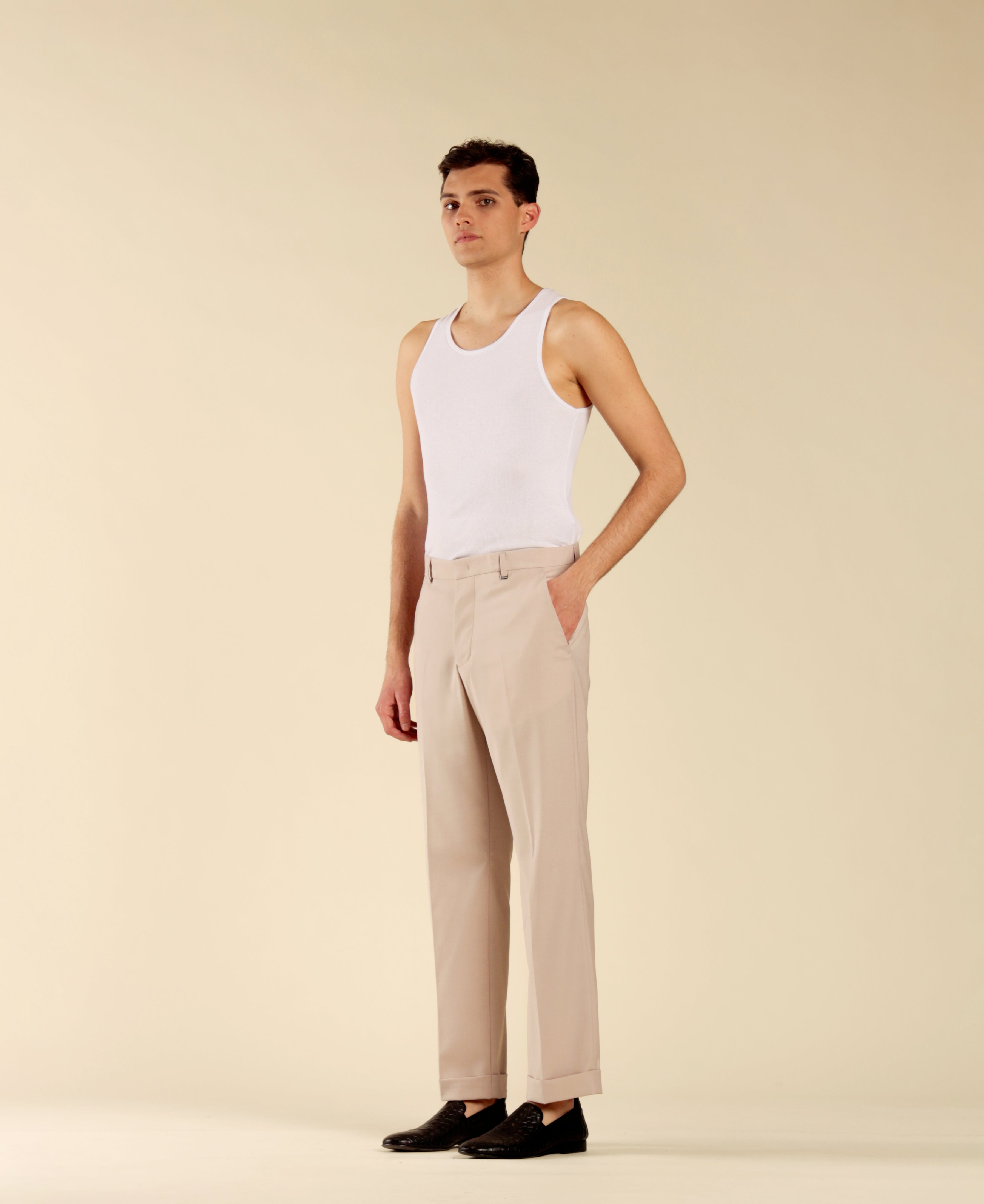 Pantalon à poches américaines et revers en bas - Poudre