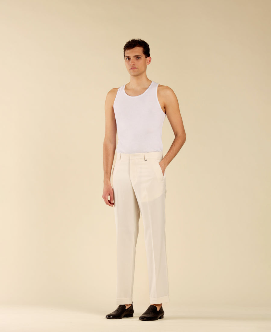 Pantalone tasca america risvolto al fondo - Panna
