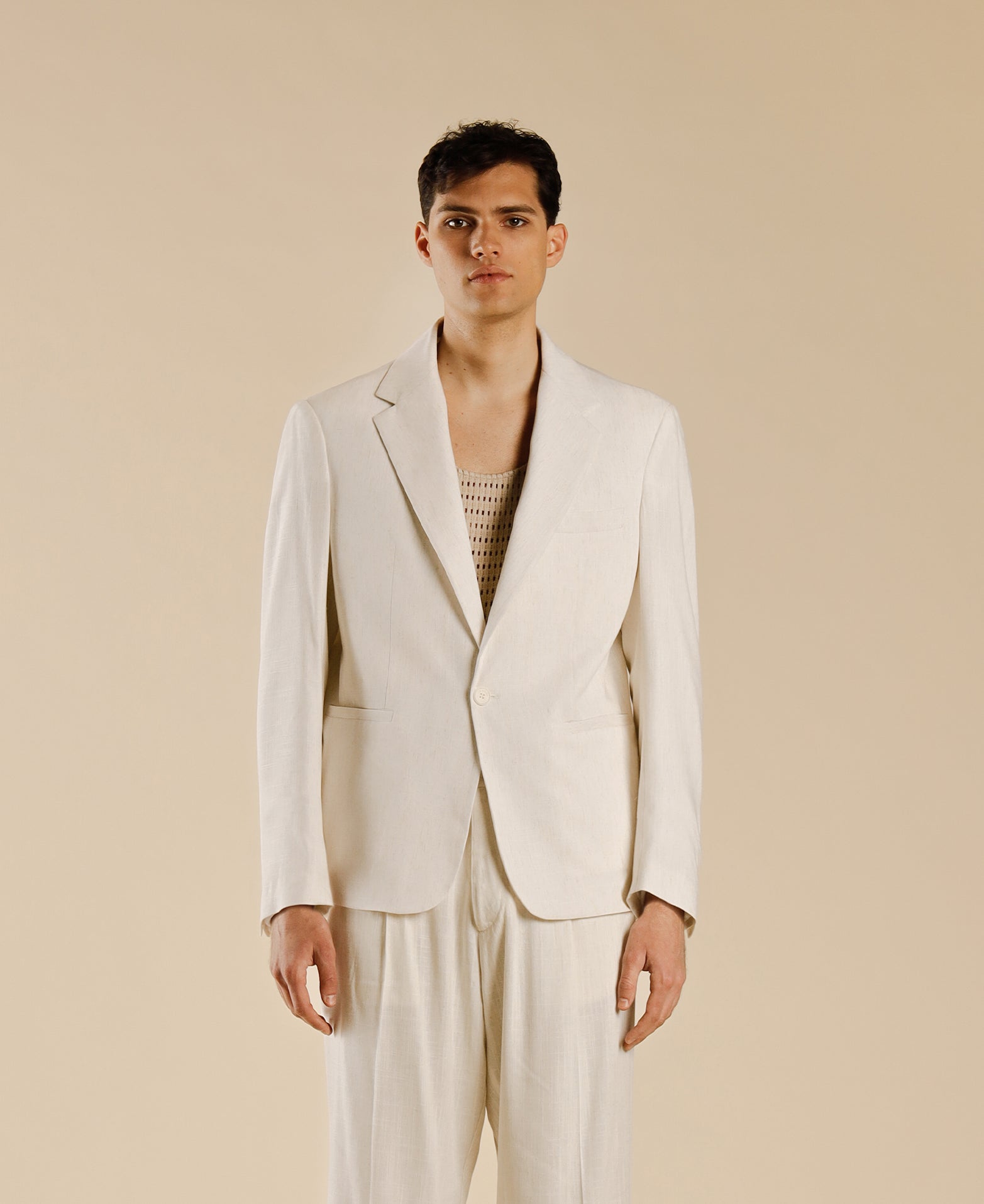 Veste en lin mélangé à simple boutonnage - Crème