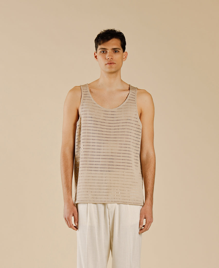 Canotta in cotone a rete - Beige