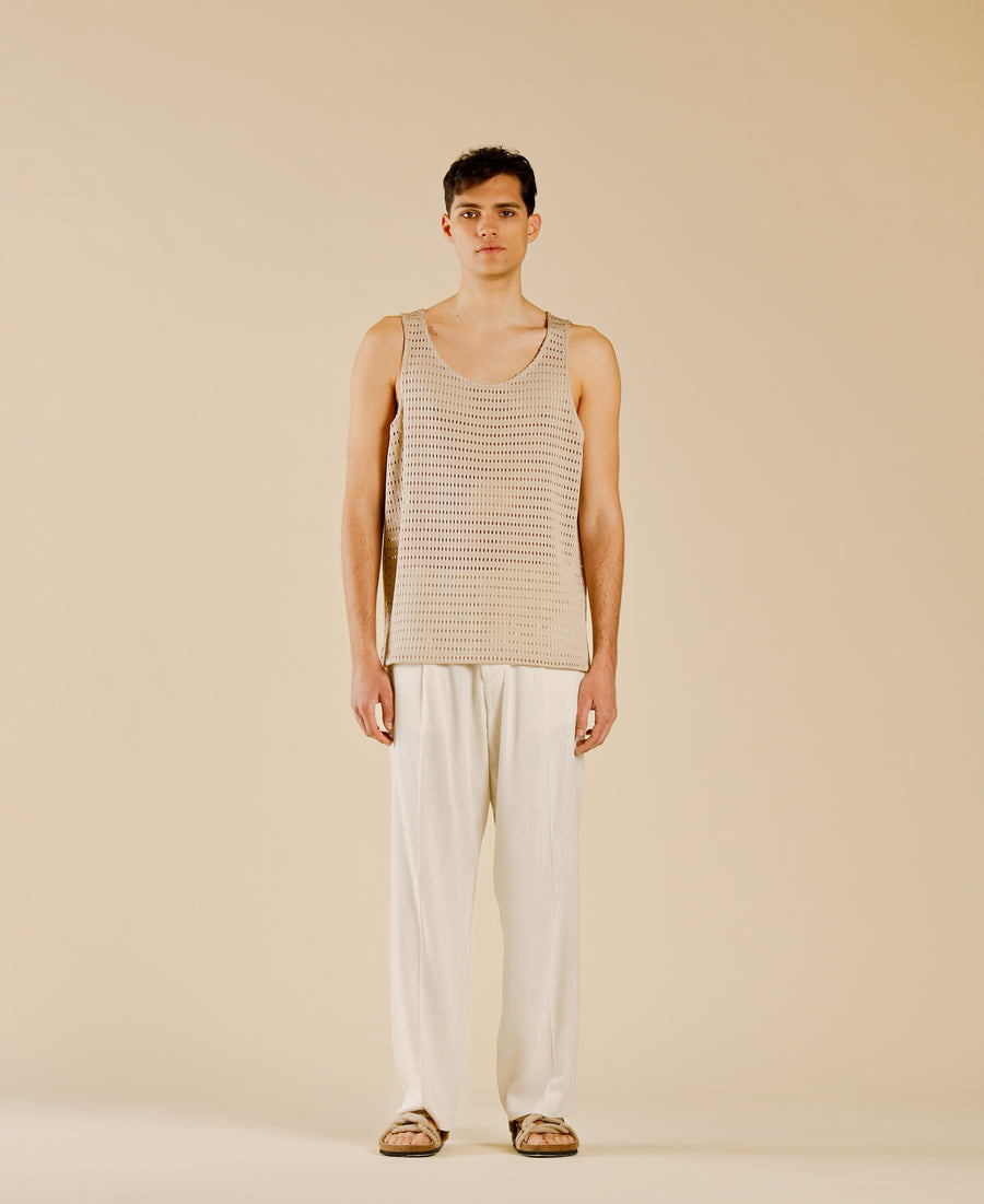 Canotta in cotone a rete - Beige