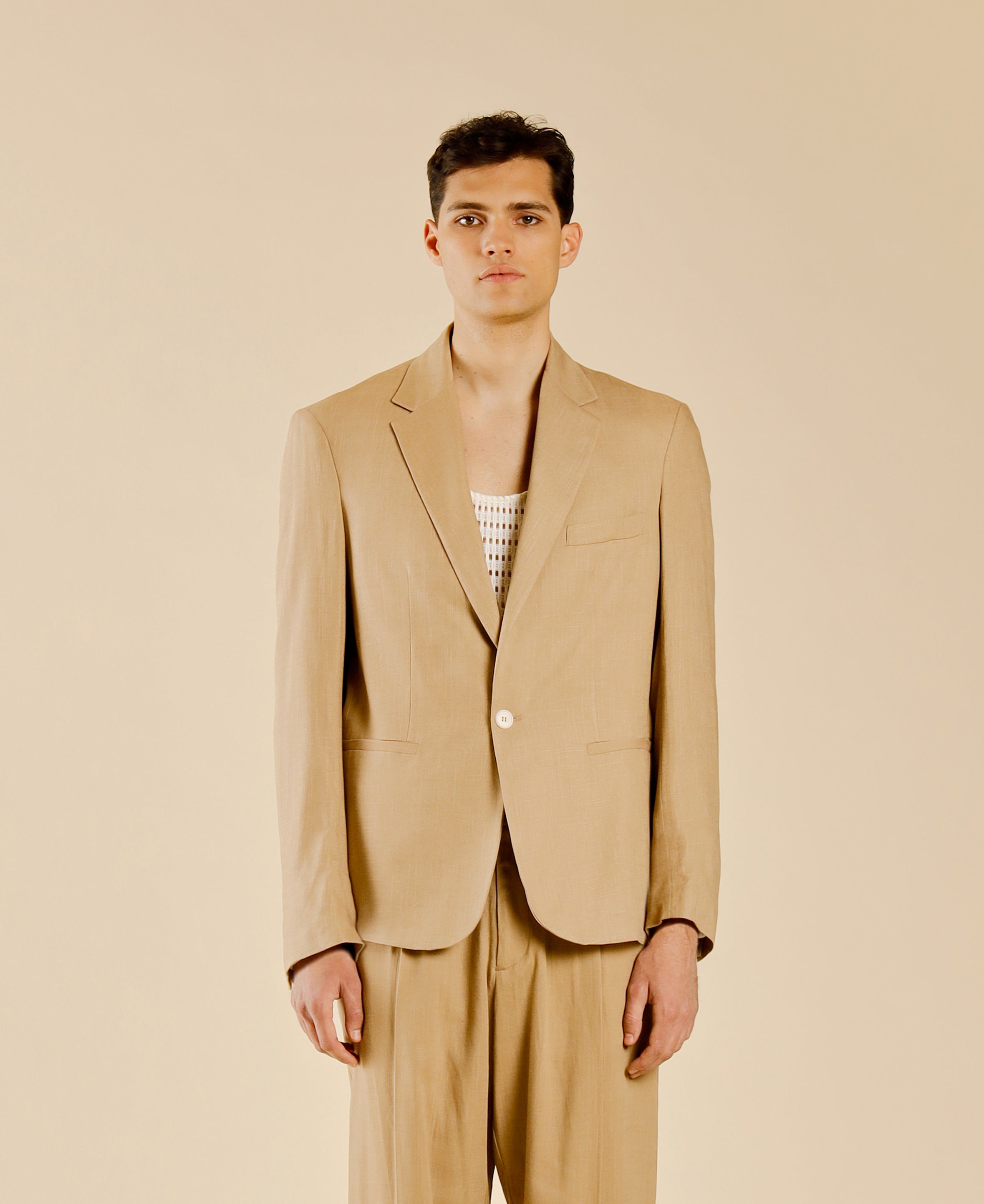 Giacca monopetto in misto lino - Beige