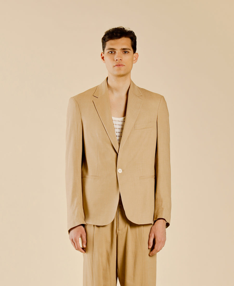 Giacca monopetto in misto lino - Beige