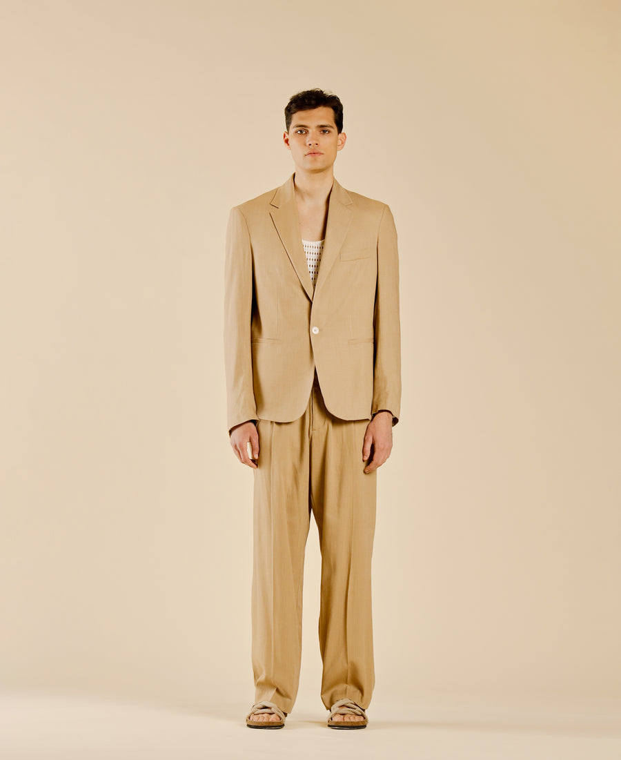 Giacca monopetto in misto lino - Beige