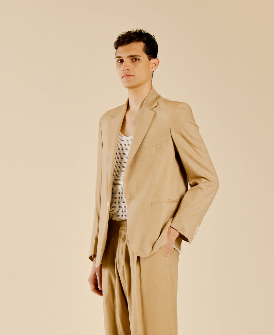 Giacca monopetto in misto lino - Beige