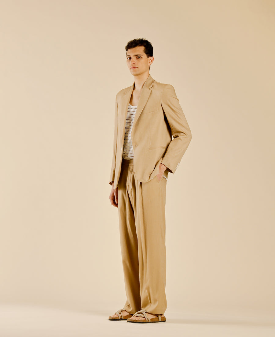 Giacca monopetto in misto lino - Beige