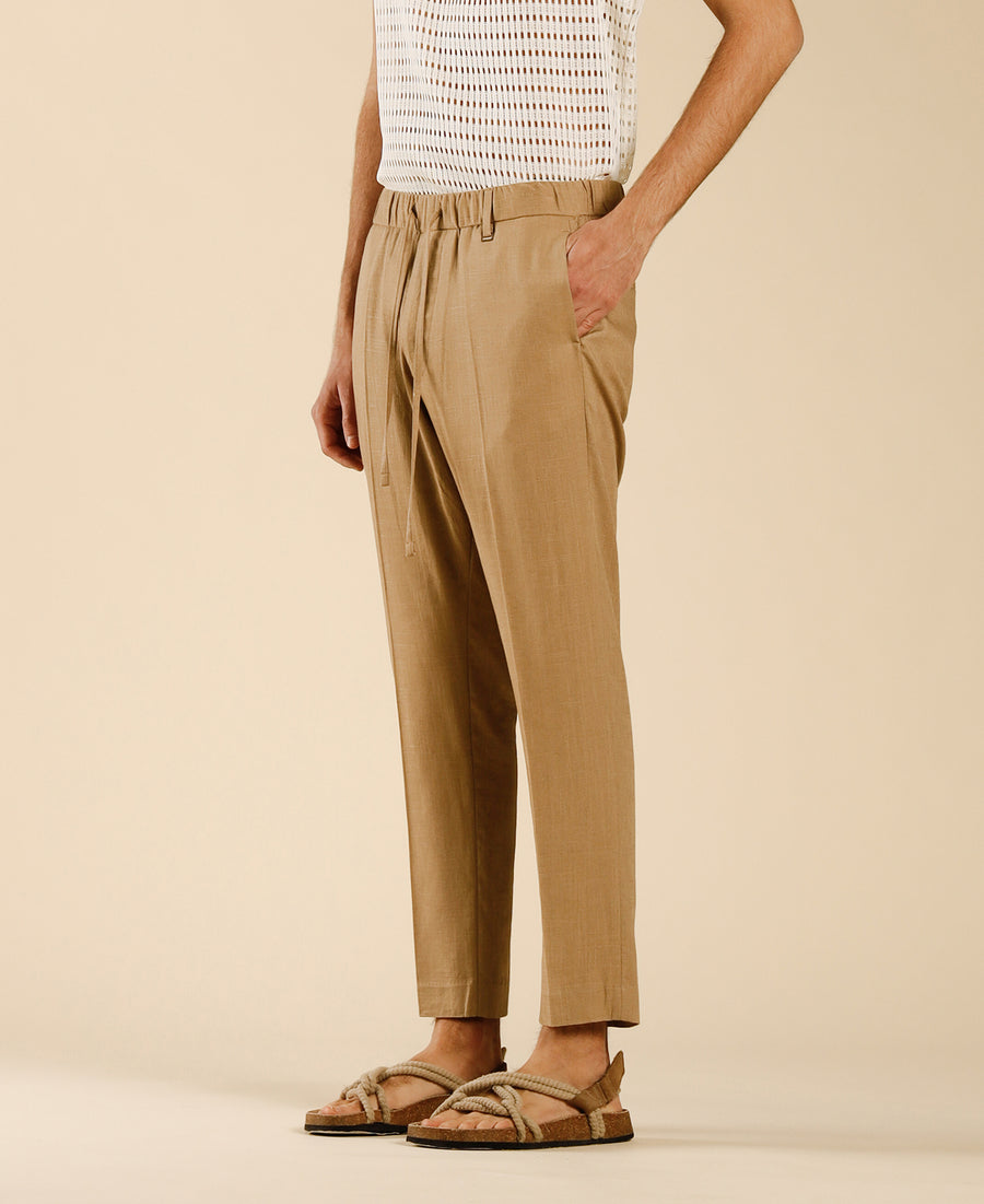 Pantalone in misto lino con coulisse - Beige