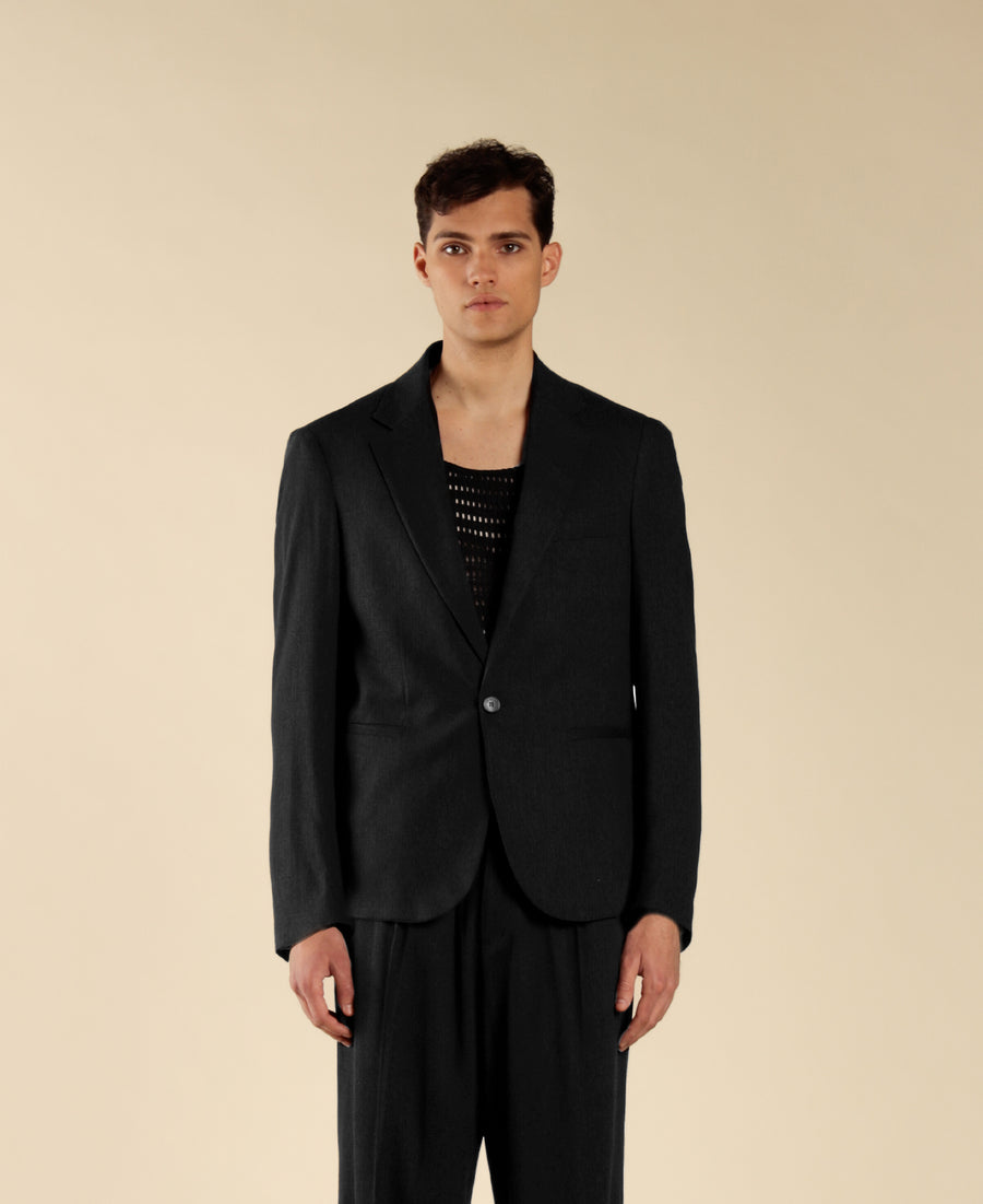 Giacca monopetto in misto lino - Nero