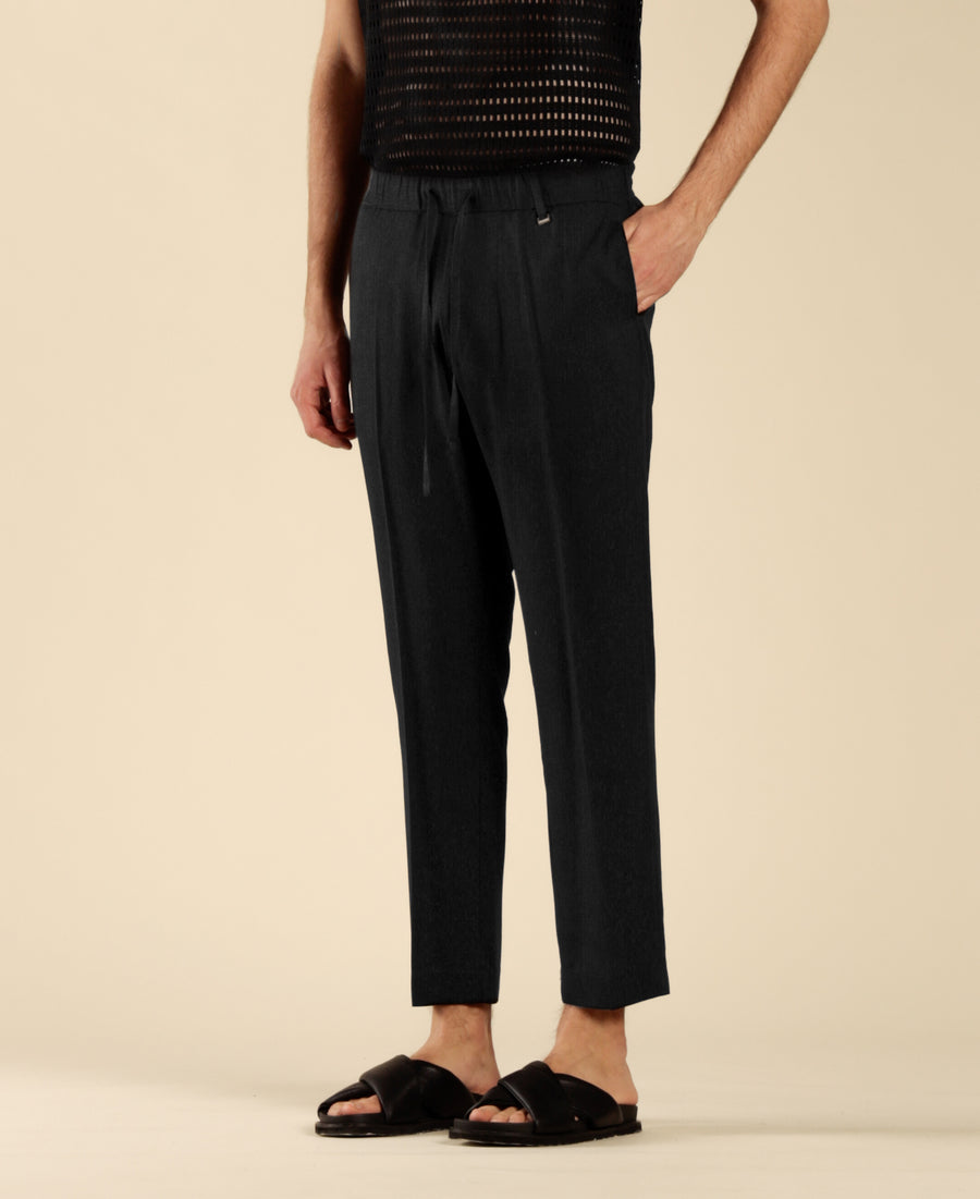 Pantalone in misto lino con coulisse - Nero