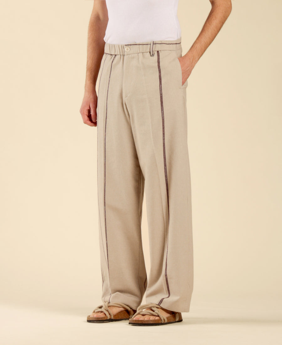 Pantalone con elastico in vita fondo ampio a righe
