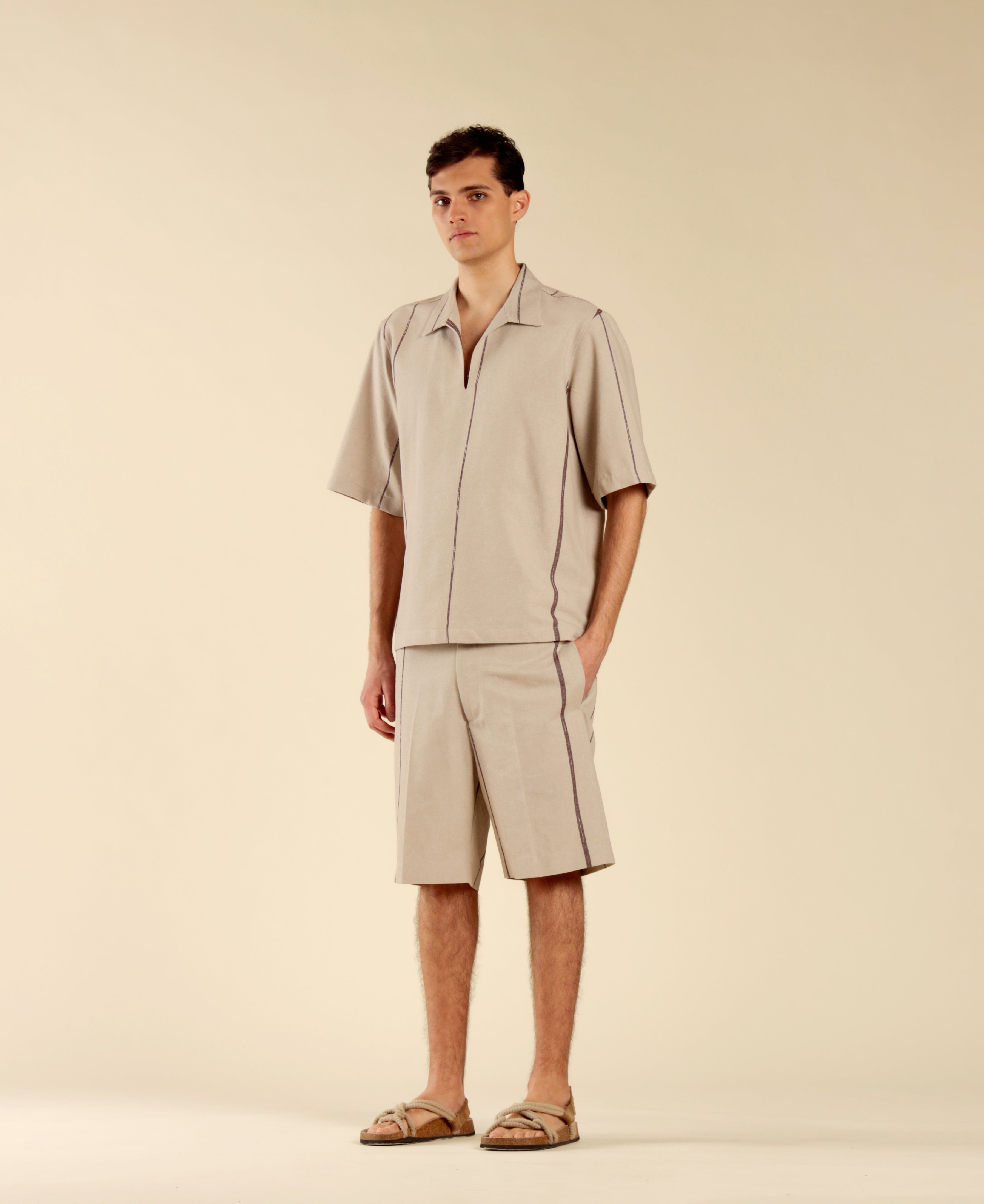 Bermuda in cotone con elastico a righe