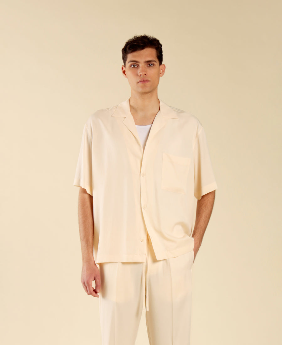 Camicia boxy con taschino - Panna