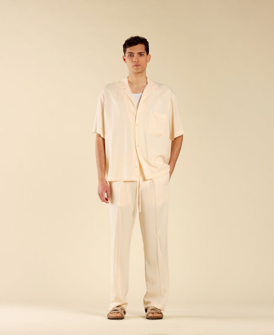 Camicia boxy con taschino - Panna