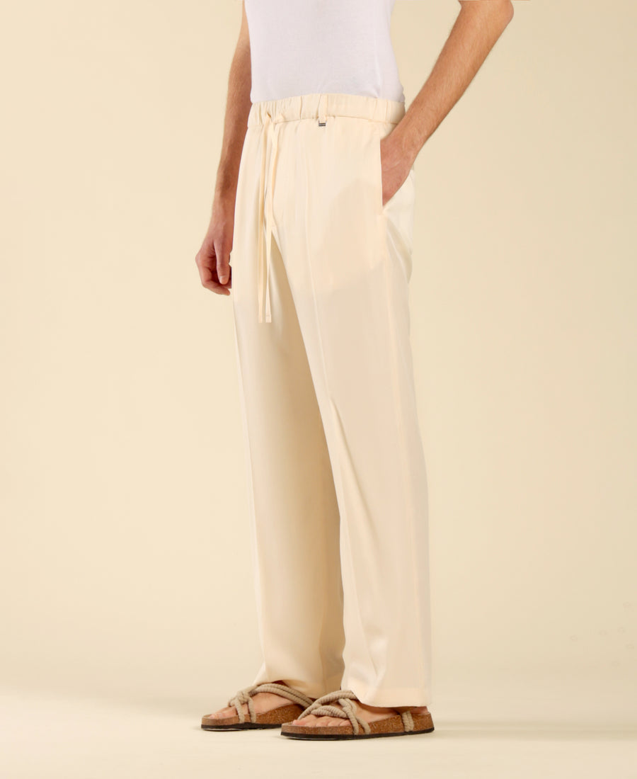 Pantalone con coulisse gamba dritta - Panna