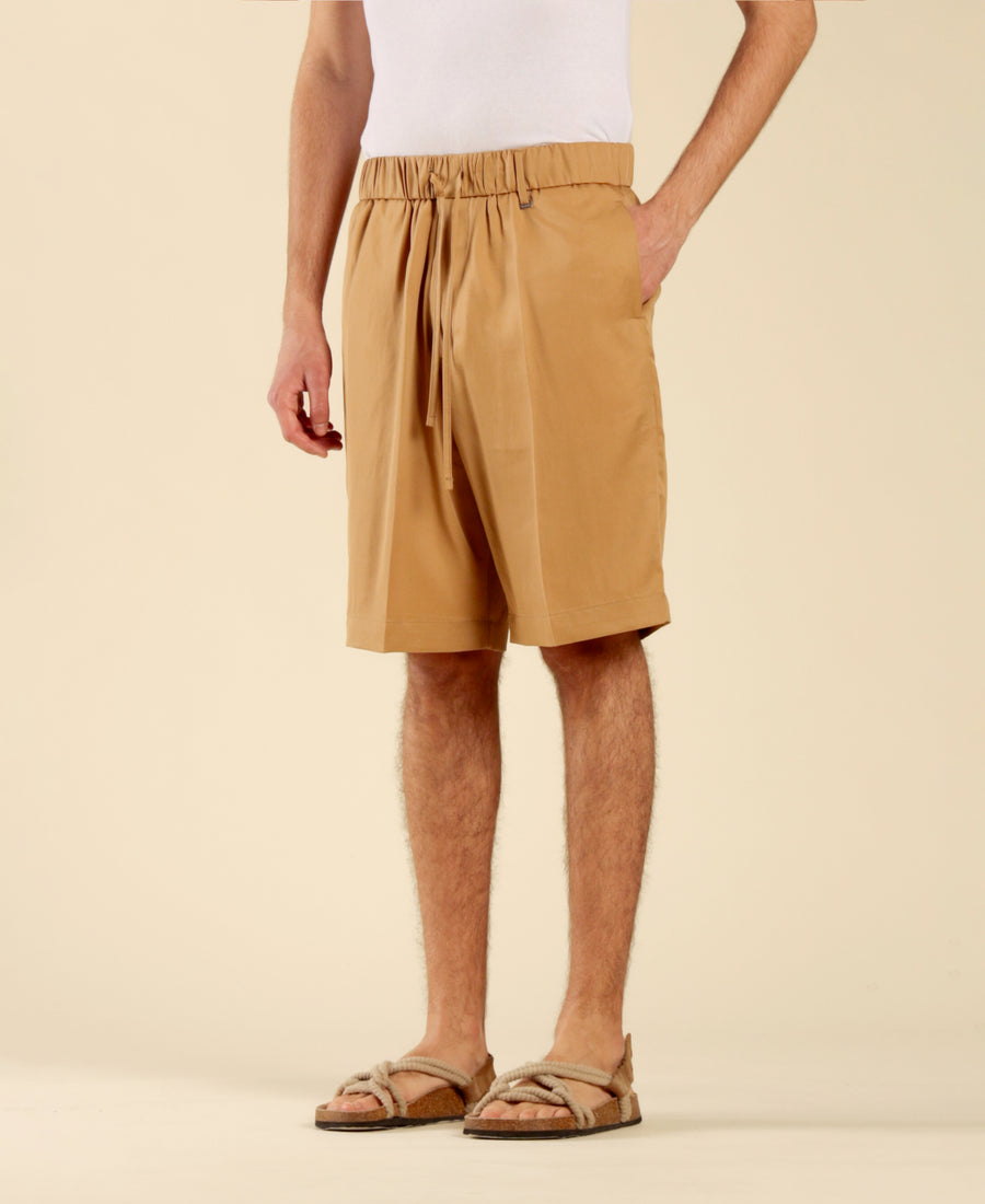 Bermuda elastico in vita con coulisse - Beige