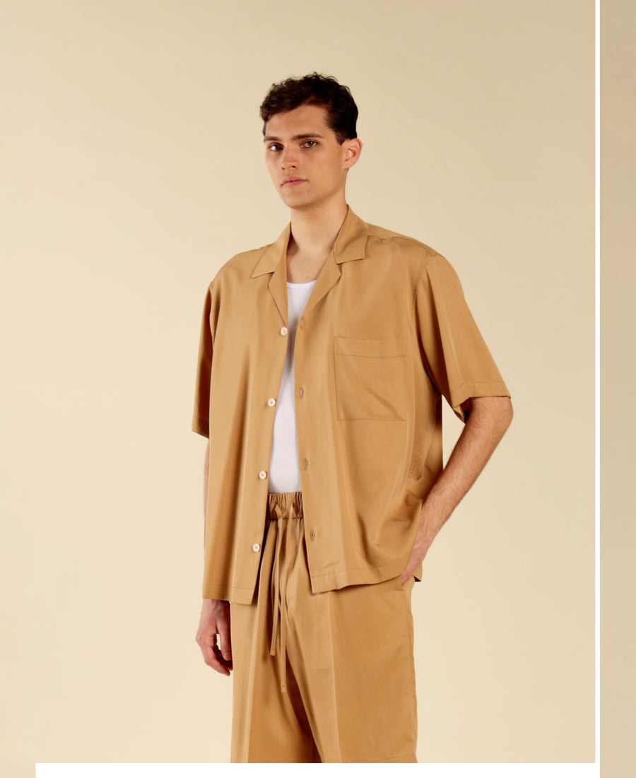 Camicia boxy con taschino - Beige