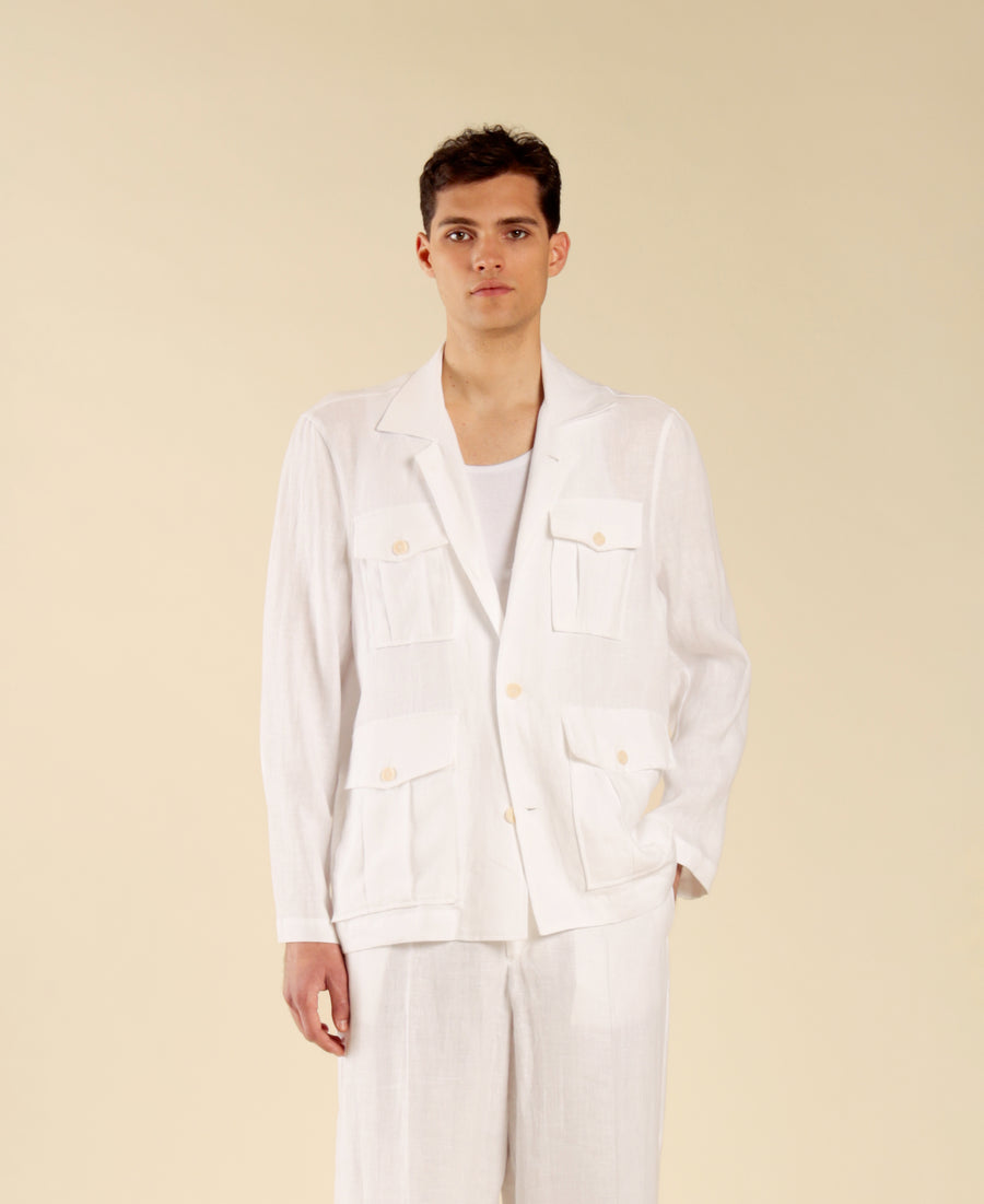 Giacca sahariana in 100% lino - Bianco