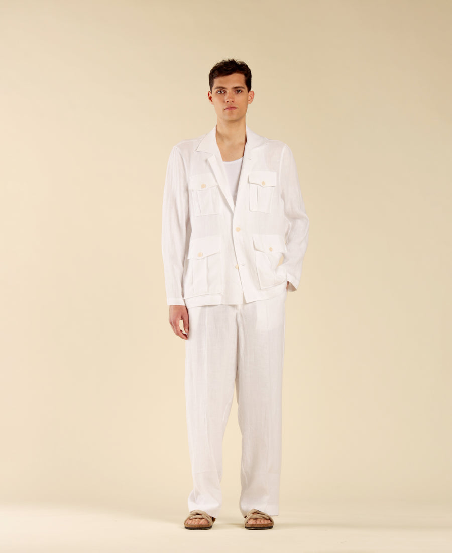 Pantalone fondo ampio in 100% lino - Bianco