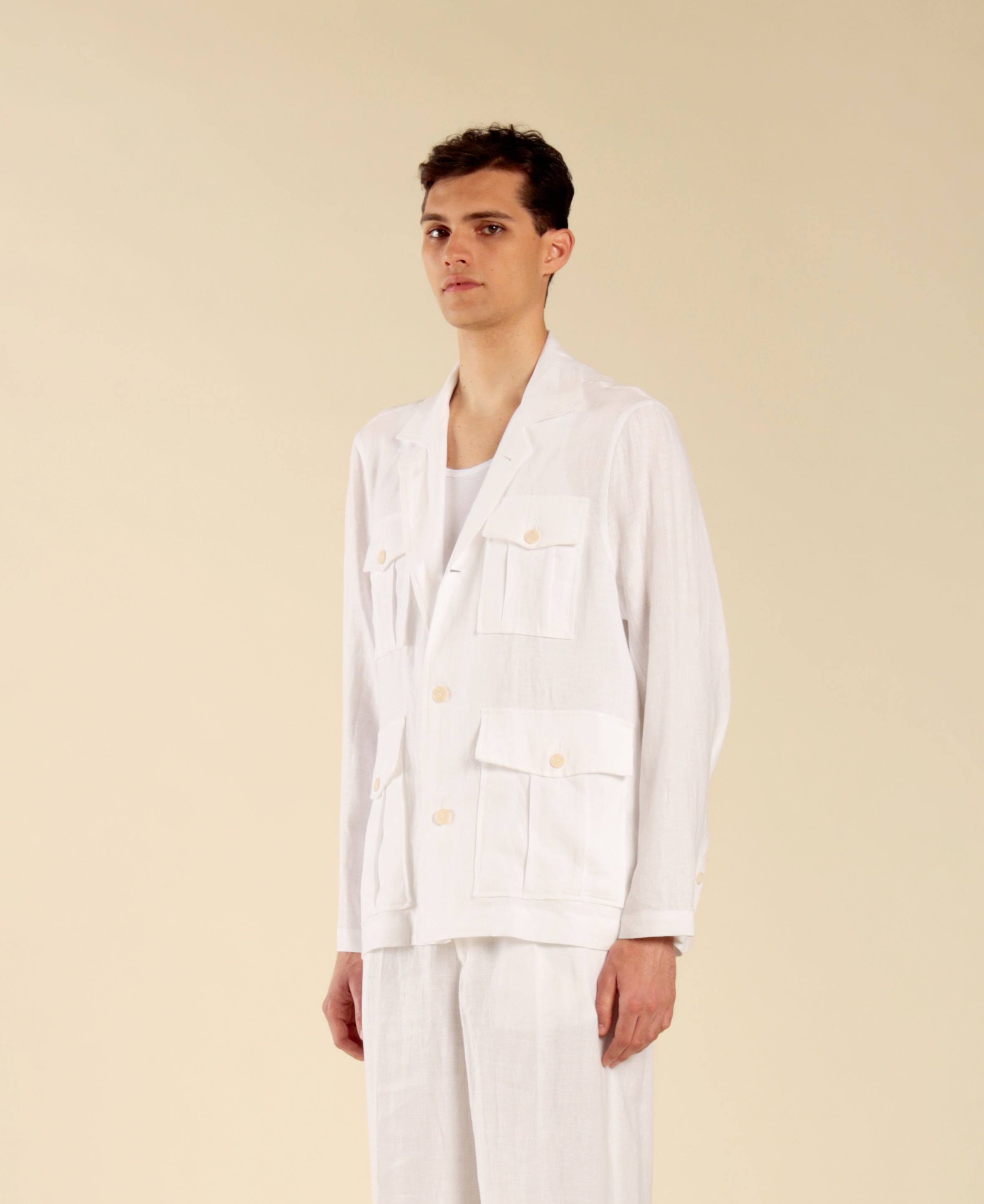 Giacca sahariana in 100% lino - Bianco