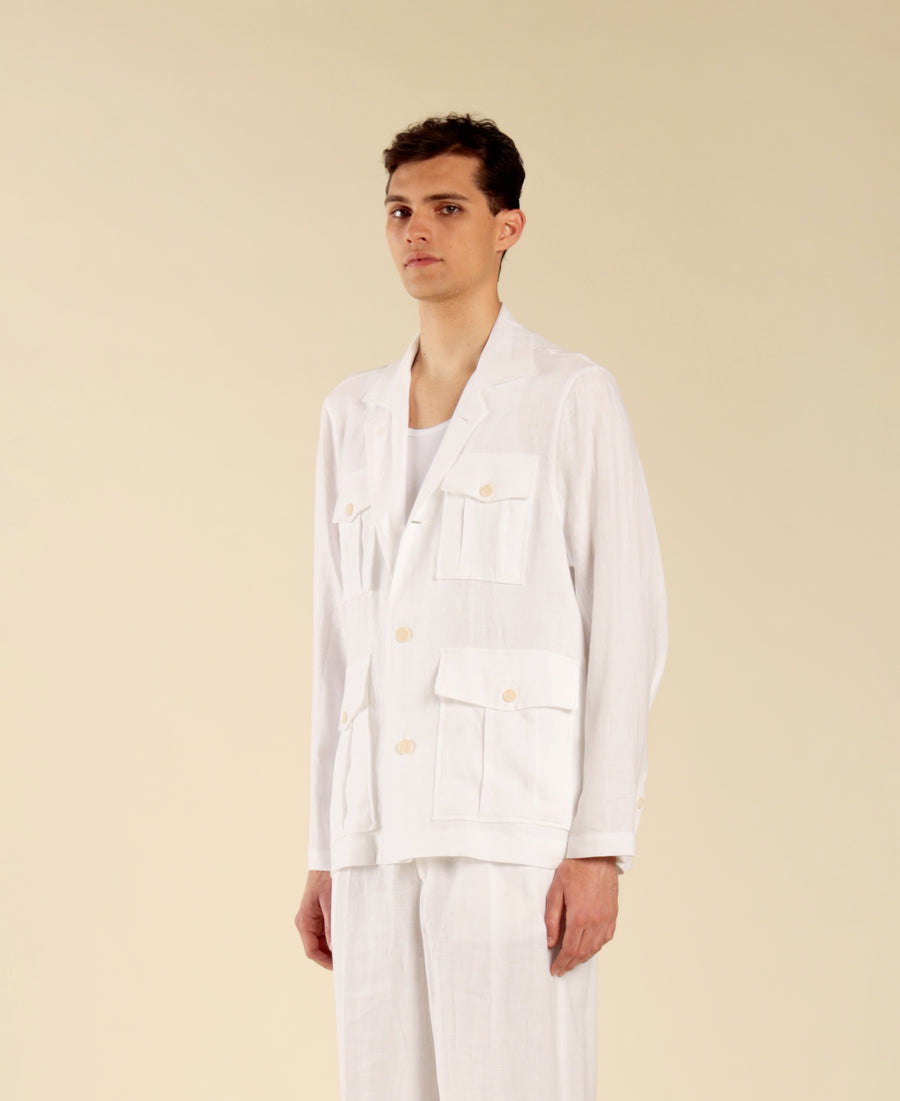 Giacca sahariana in 100% lino - Bianco
