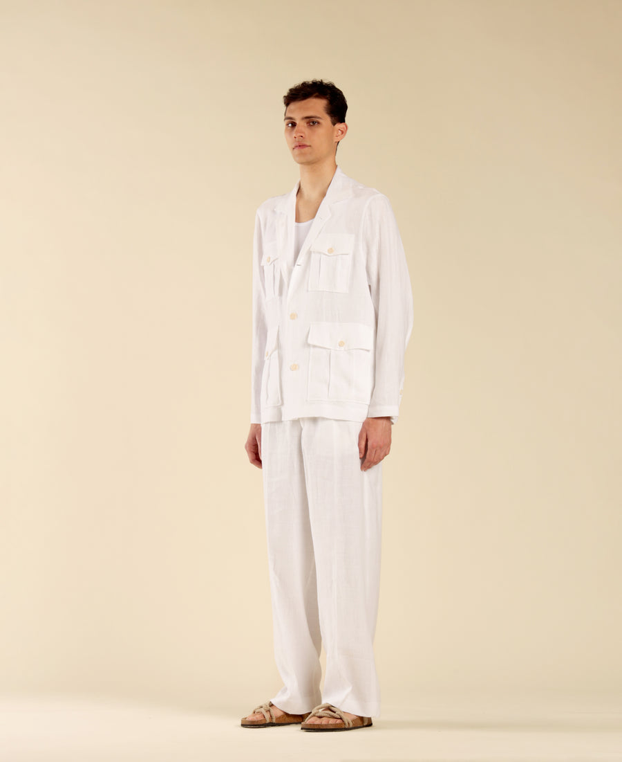 Giacca sahariana in 100% lino - Bianco