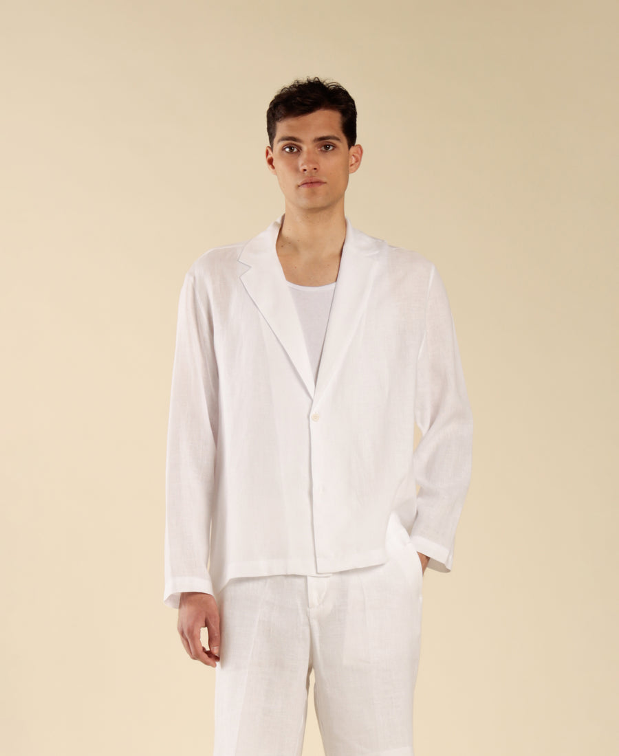 Camicia collo giacca in 100% lino - Bianco