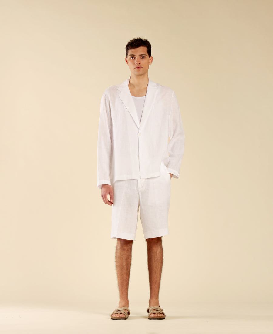 Camicia collo giacca in 100% lino - Bianco