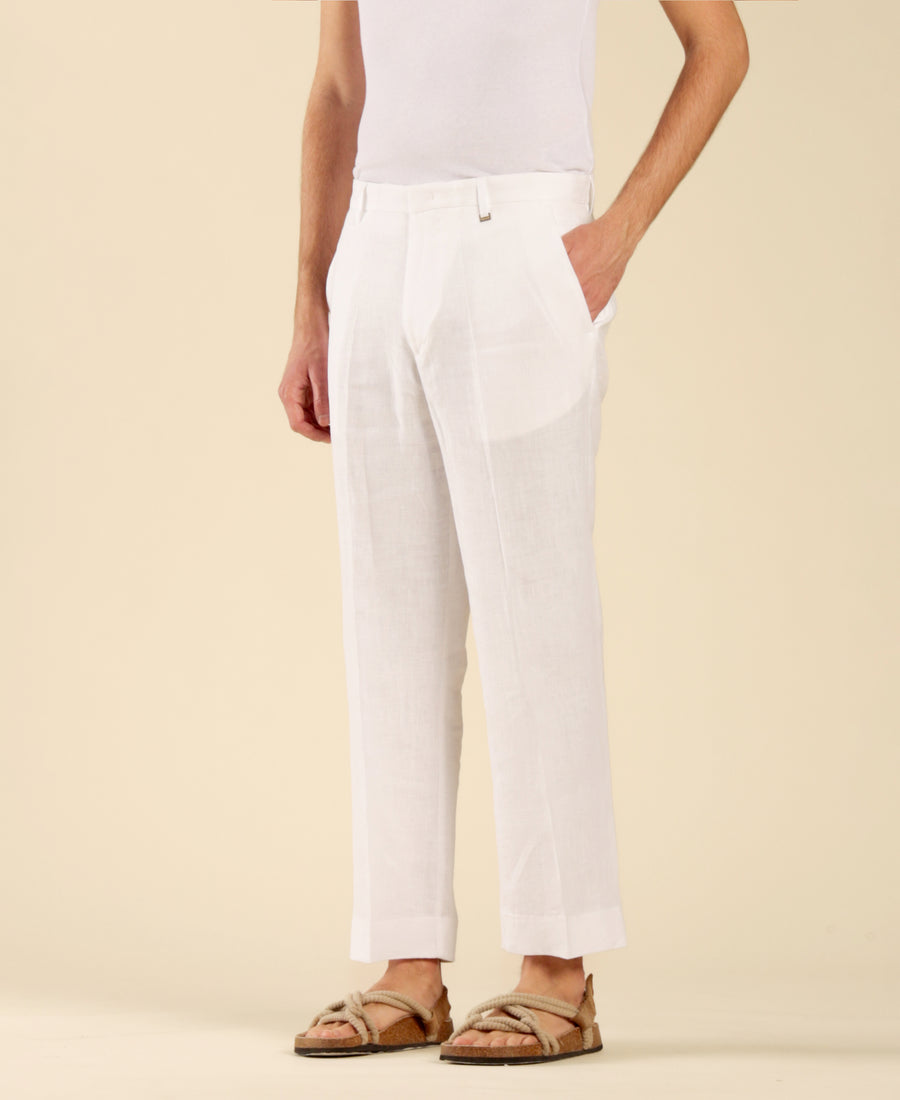 Pantalone corto in 100% lino - Bianco