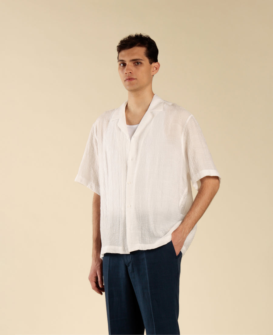 Camicia jacquard collo bowling - Bianco