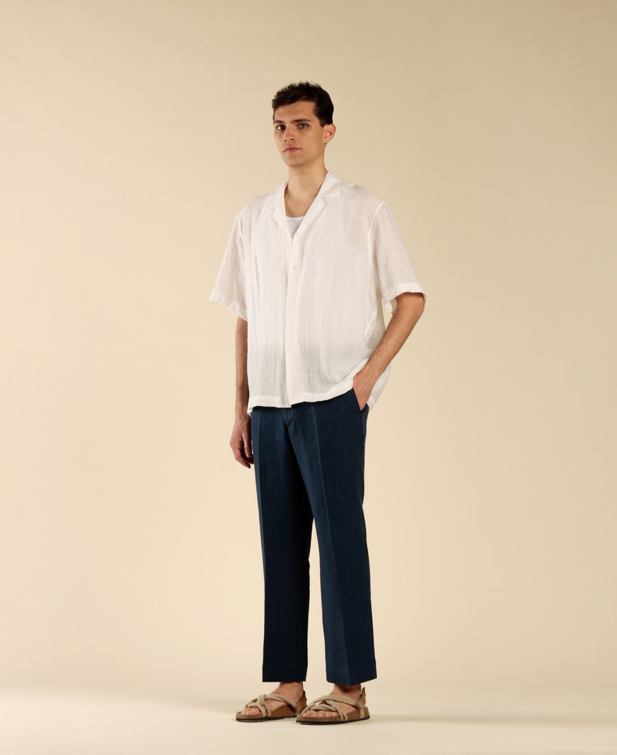 Camicia jacquard collo bowling - Bianco