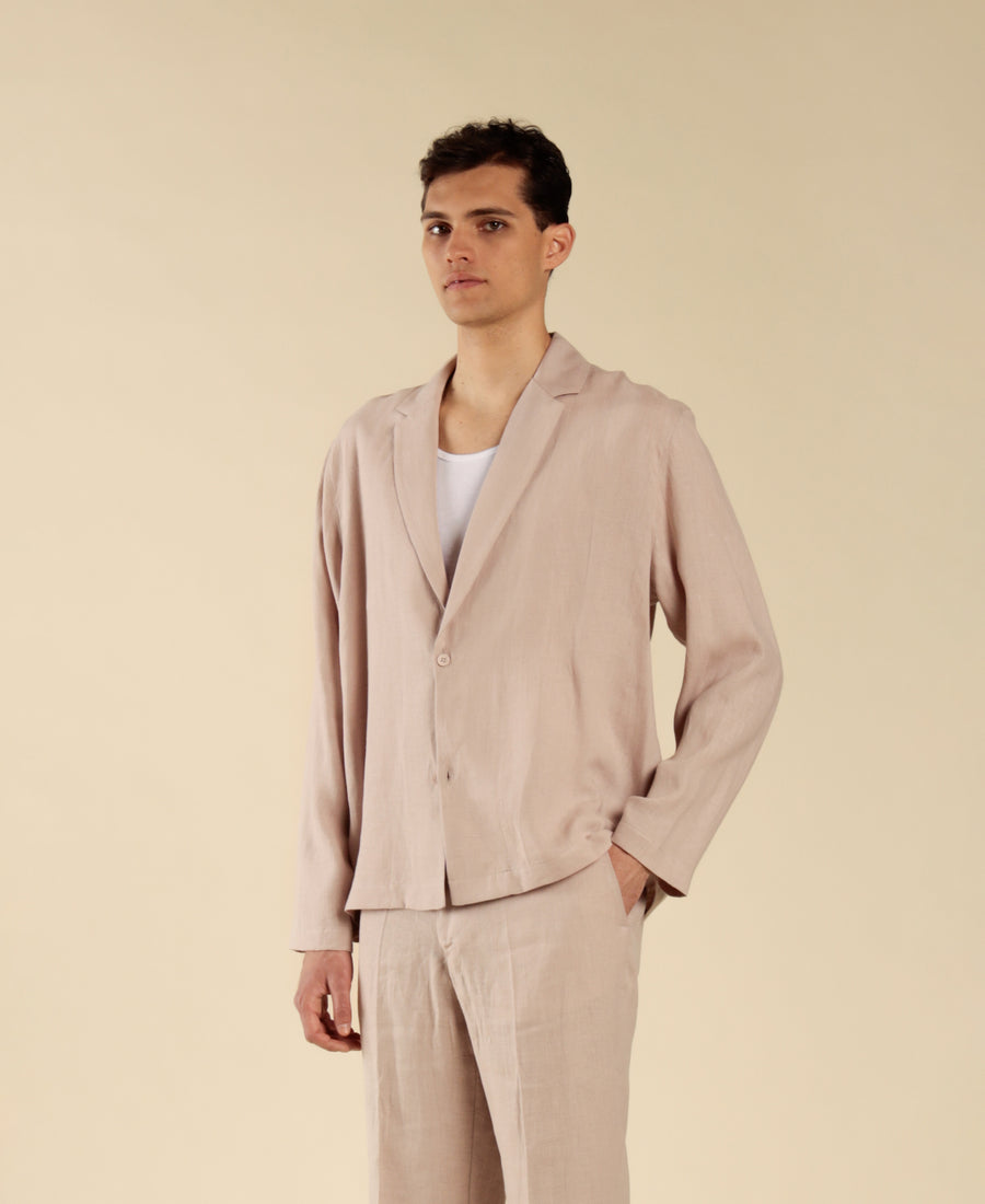Camicia collo giacca in 100% lino - Cipria