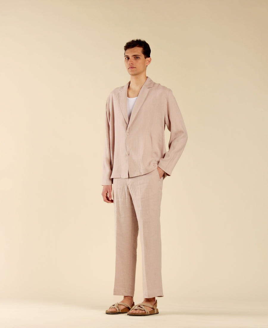Camicia collo giacca in 100% lino - Cipria