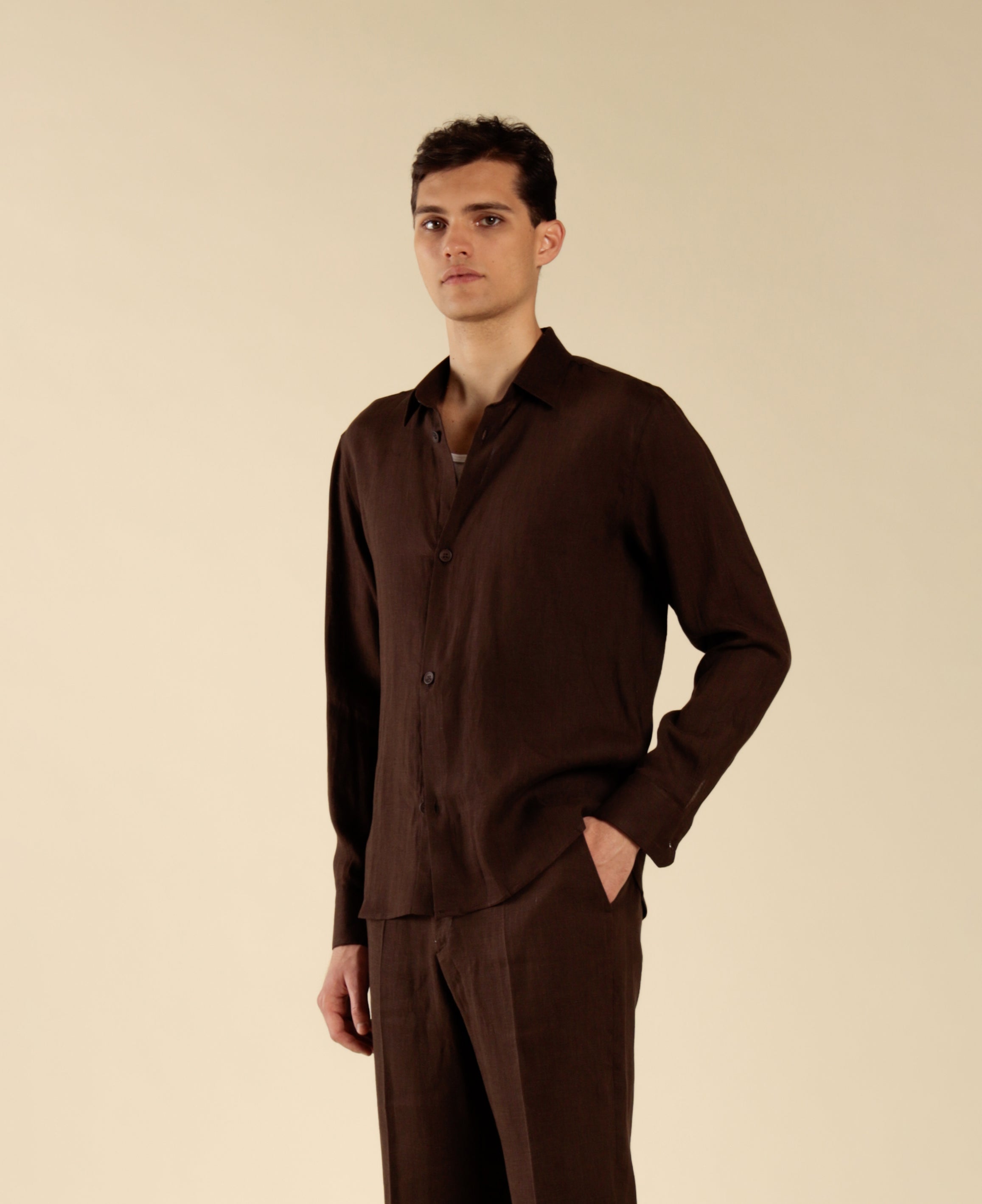 Camicia in 100% lino - Moro
