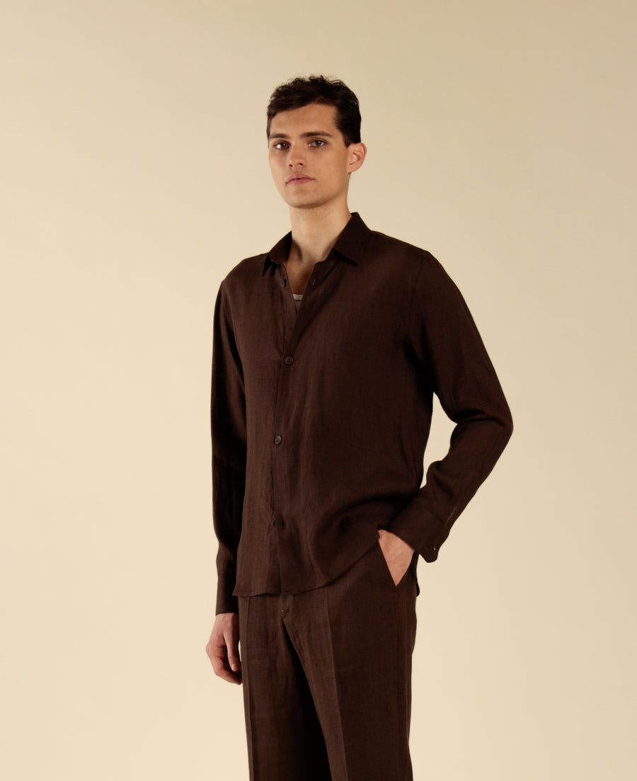 Camicia in 100% lino - Moro