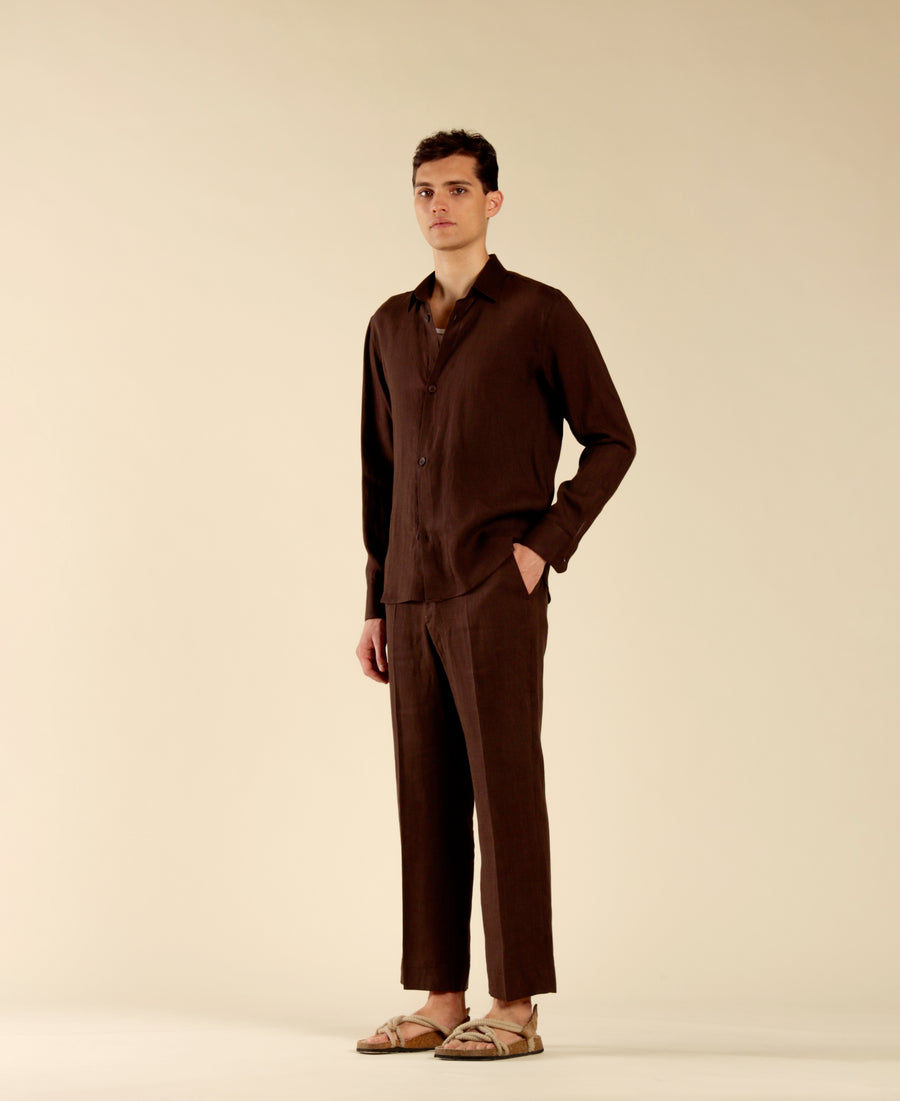 Camicia in 100% lino - Moro