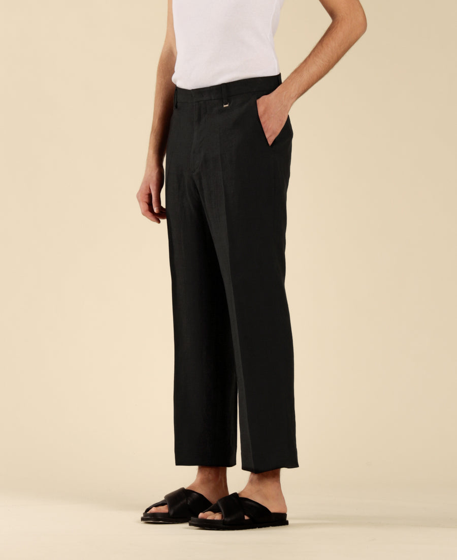 Pantalone corto in 100% lino - Nero