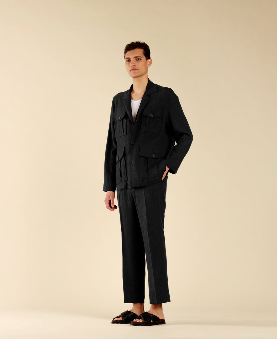 Pantalone corto in 100% lino - Nero
