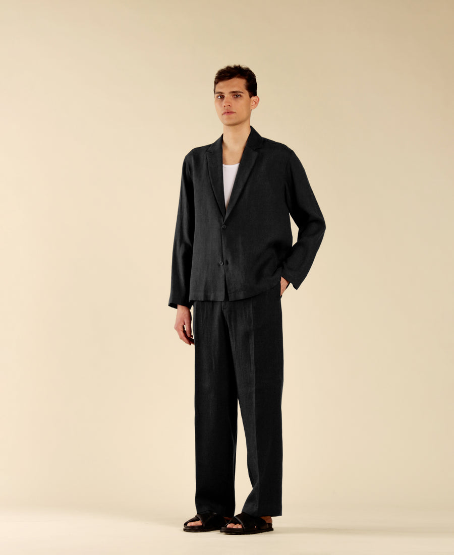 Camicia collo giacca in 100% lino - Nero