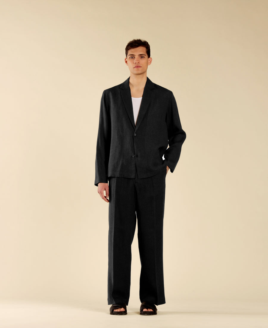 Camicia collo giacca in 100% lino - Nero