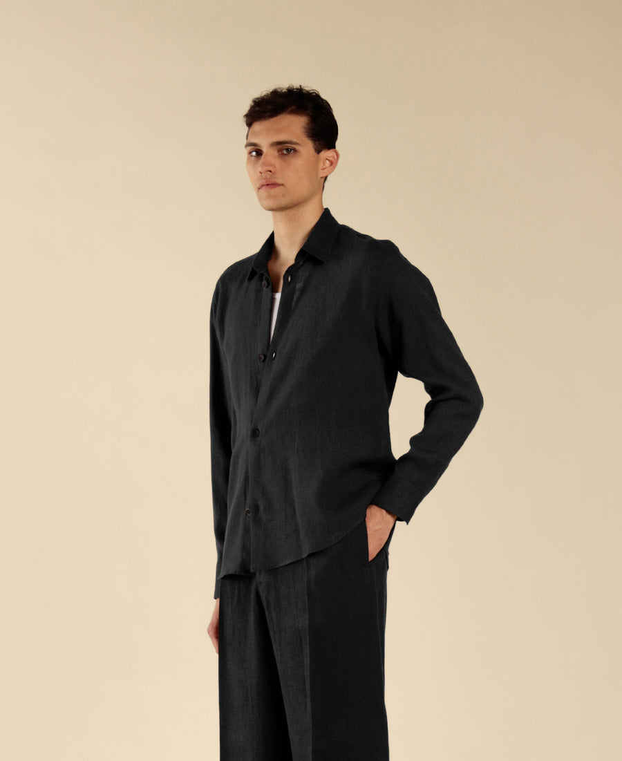 Camicia in 100% lino - Nero
