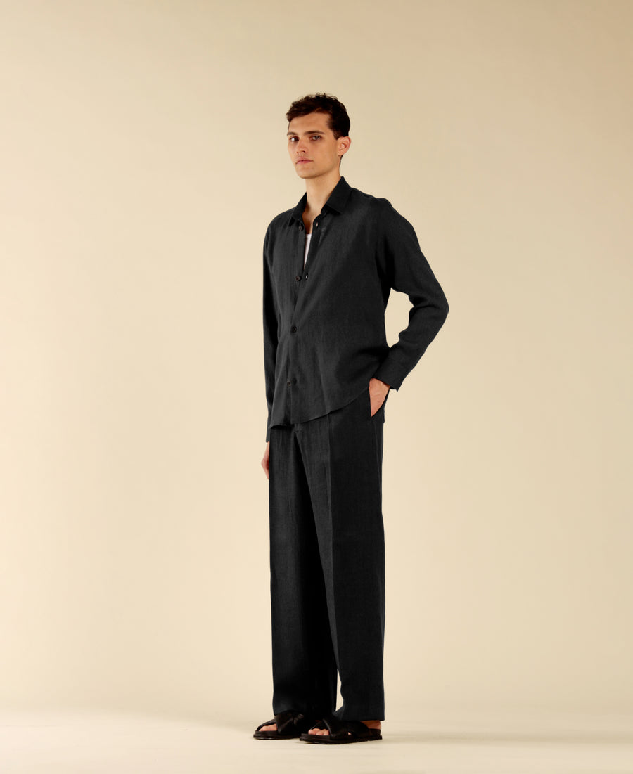 Camicia in 100% lino - Nero