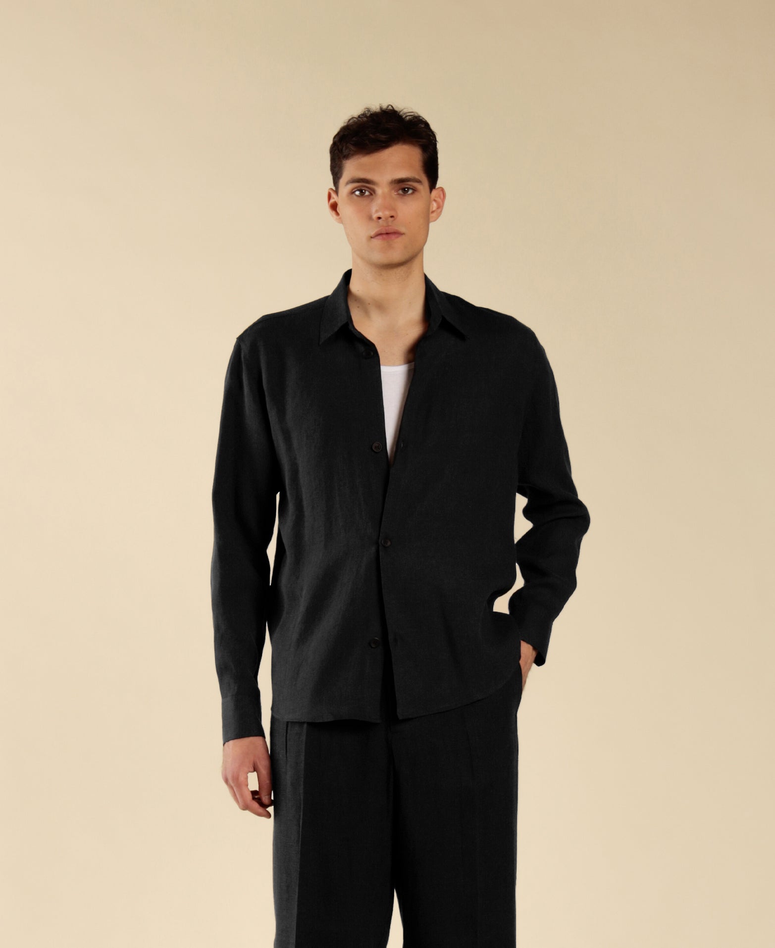 Camicia in 100% lino - Nero