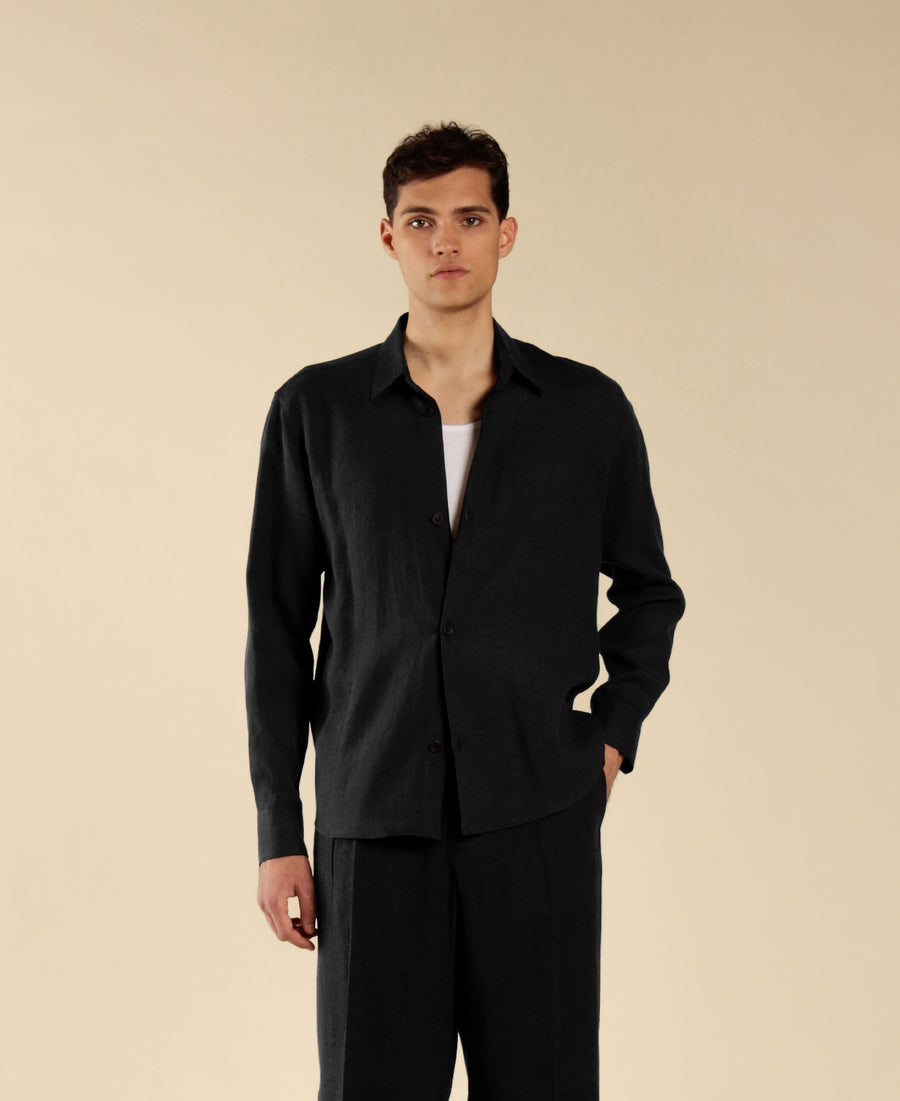 Camicia in 100% lino - Nero