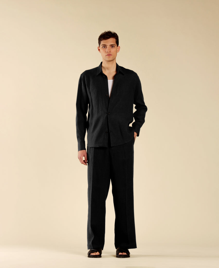 Camicia in 100% lino - Nero