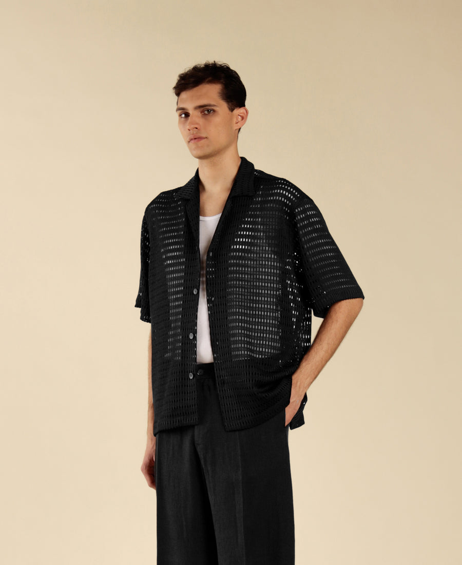 Camicia in cotone a rete - Nero